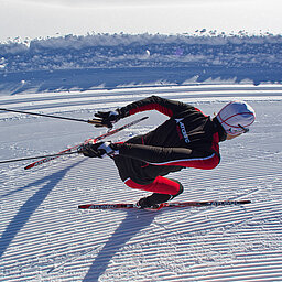 A cross-country skier at the Lürzerhof cross-country skiing hotel in Austria