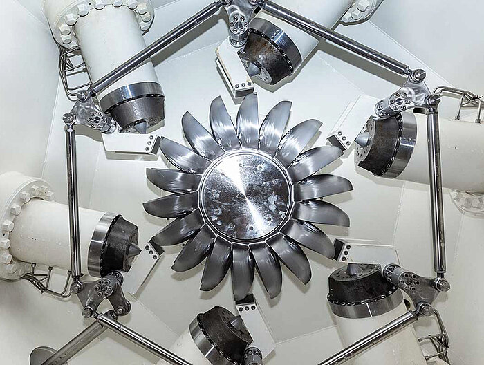 A turbine in the hydroelectric power plant at Lürzerhof