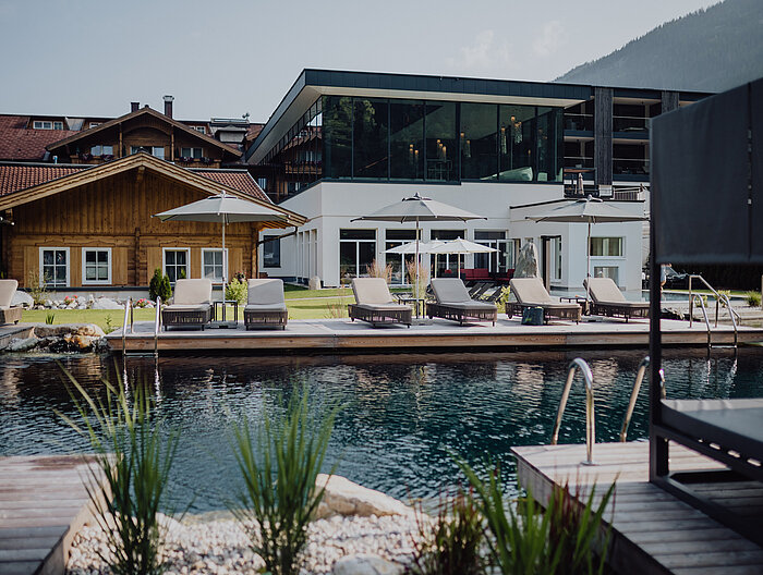 The mountain lake pool in front of the Lürzerhof