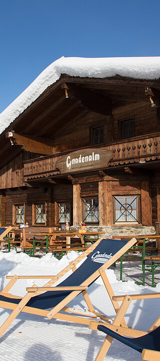 The snow-covered Gnadenalm at night