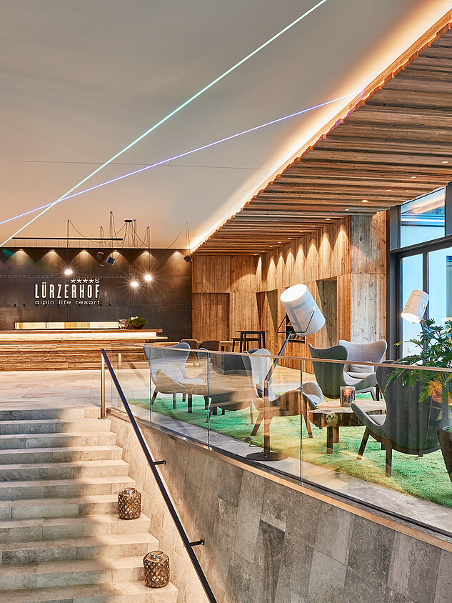 The reception area at the Lürzerhof wellness hotel in Salzburg